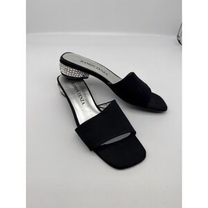Ramon Tenza Black Rhinestone Heart Heels Open Toe Slide Sandals Size 7.5‎